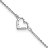 Sterling Silver Rhodium-Rhodium-Plated Open Heart 10in Anklet